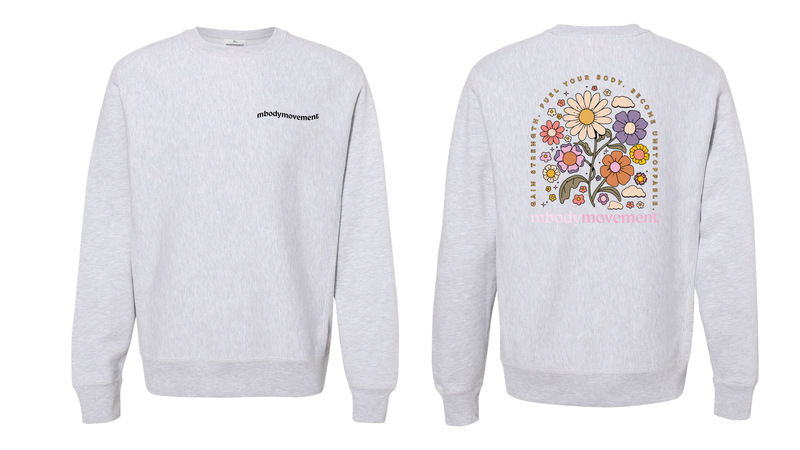 MBODYMOVEMENT FLOWERS: Heavyweight Legend - Premium Heavyweight Cross-Grain Crewneck Sweatshirt Grey Heather